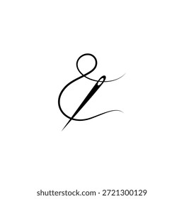Logo der Nähnadel mit Faden im flachen Design