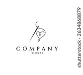 sewing needle logo with thread heart shape love in flat design