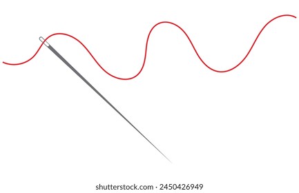 Sewing needle with a long red thread. Vector needle and red thread icon on a white background. Vector illustration. EPS 10