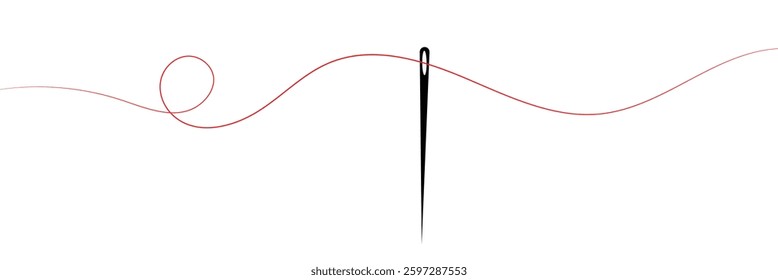 Sewing needle with a long red thread. Vector needle and red thread icon on a white background. Vector illustration. EPS 10 .