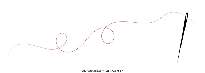 Sewing needle with a long red thread. Vector needle and red thread icon on a white background. Vector illustration. EPS 10 .