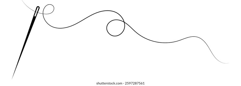 Sewing needle with a long red thread. Vector needle and red thread icon on a white background. Vector illustration. EPS 10 .