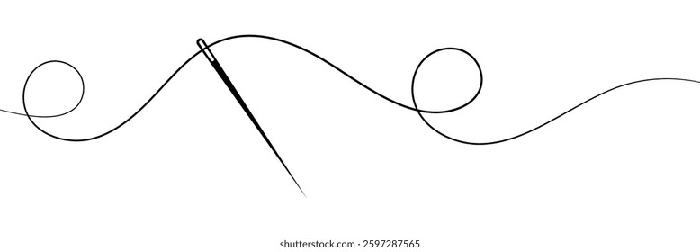 Sewing needle with a long red thread. Vector needle and red thread icon on a white background. Vector illustration. EPS 10 .