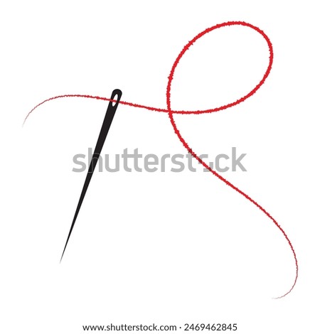 Sewing needle with a long red thread. Needle with red thread vector. 11:11