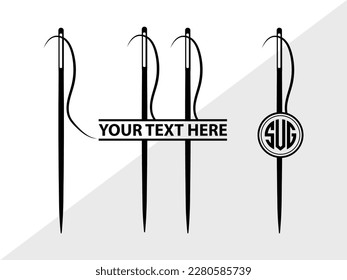 Silución de la ilusión del vector monograma de la aguja de coser