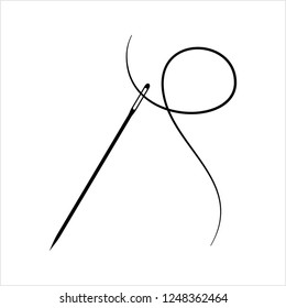 Sewing Needle With A Piece Of Thread Design Vector Art Illustration
