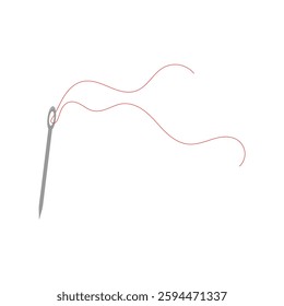 sewing needle and red thread. sewing equipment. tailor. garment industry. vector illustration