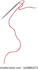 sewing needle with red thread isolated on white background vector illustration