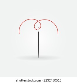Sewing Needle with Red Thread vector icon or Fashion symbol