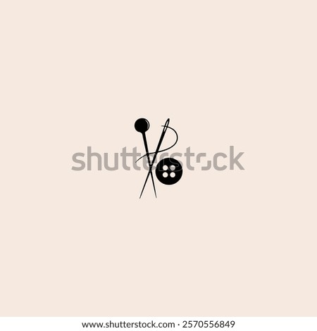 Sewing Needle with thread and button and pin icon flat vector design.