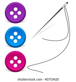 sewing needle and thread with buttons - vector