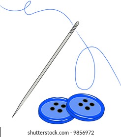 sewing needle and thread with buttons - vector