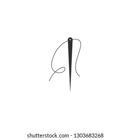 Sewing needle with thread glyph icon. Silhouette symbol. Tailoring. Negative space. Vector isolated illustration