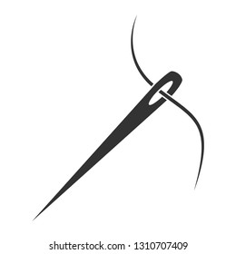 Sewing needle with thread. Glyph icon design vector illustration