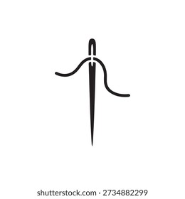 Nähnadel mit Faden Glyphe Symbol. Silhouettensymbol. Maßarbeit. Negatives Leerzeichen. Vektorgrafik einzeln