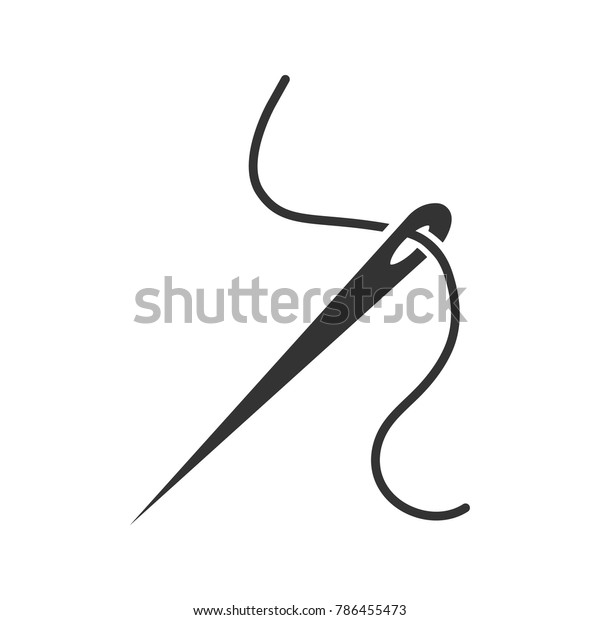 Sewing\
needle with thread glyph icon. Silhouette symbol. Tailoring.\
Negative space. Vector isolated\
illustration
