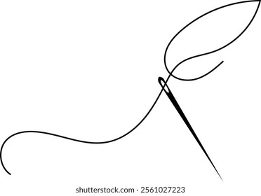 Sewing needle with thread. Hand drawn sketch icon of tailor needle. vector eps10