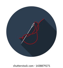 Sewing Needle With Thread Icon. Flat Circle Stencil Design With Long Shadow. Vector Illustration.