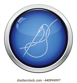 Sewing needle with thread icon. Glossy button design. Vector illustration.