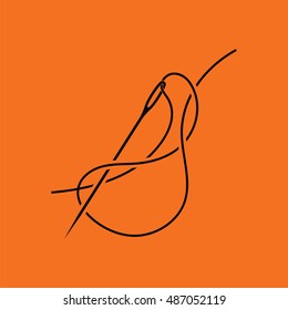 Sewing needle with thread icon. Orange background with black. Vector illustration.