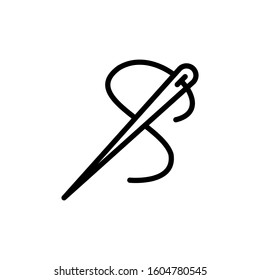 Sewing needle with thread icon. Tailoring symbol vector isolated illustration. Needle stitch icon design trendy.