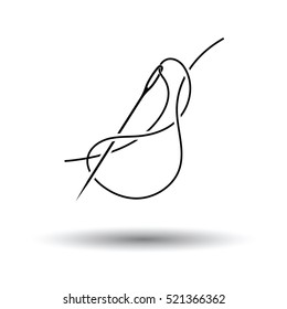 Sewing needle with thread icon. White background with shadow design. Vector illustration.