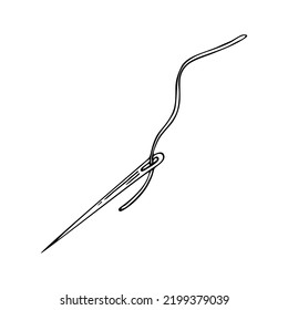Sewing needle thread line art. Tailor tool. Hand embroidery. Hand drawn vector illustration.