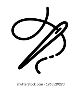 Sewing needle with thread linear icon. Tailoring. Contour symbol. Vector isolated outline drawing. Thin line illustration. Editable stroke