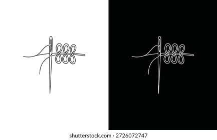 Sewing needle with thread on contrasting backgrounds