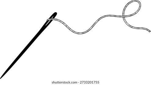 Sewing needle with thread on white background