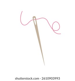 Sewing needle with thread pulled through Vector illustration