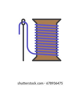 Sewing needle and thread reel filled outline icon, line vector sign, linear colorful pictogram. Symbol, logo illustration. Pixel perfect
