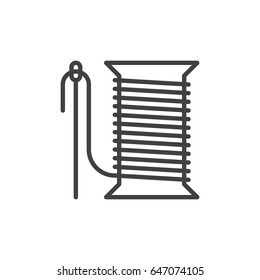 Sewing needle and thread reel line icon, outline vector sign, linear style pictogram isolated on white. Symbol, logo illustration. Editable stroke. Pixel perfect
