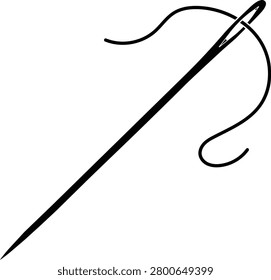Sewing Needle with Thread Silhouette Isolated on White Background