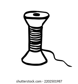 Sewing Needle and Thread Spool. Silhouette icon vector doodle