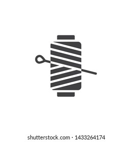 Sewing needle with thread spool vector icon. filled flat sign for mobile concept and web design. Bobbin and needle glyph icon. Symbol, logo illustration. Vector graphics