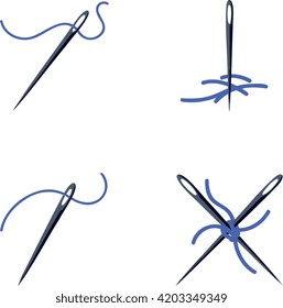 Sewing Needle Thread Stitching Tailoring Needlecraft and Embroidery Icons Set
