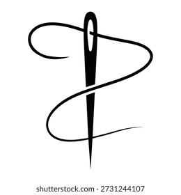 Sewing needle with thread in a swirling motion simple illustration icon