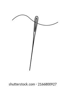 Sewing needle with thread, vector doodle illustration, sewing and needlework concept.