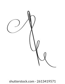 Sewing needle with thread. Vector doodle illustration on a white background.