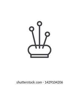 Sewing needles line icon. linear style sign for mobile concept and web design. Pincushion with pins outline vector icon. Symbol, logo illustration. Vector graphics