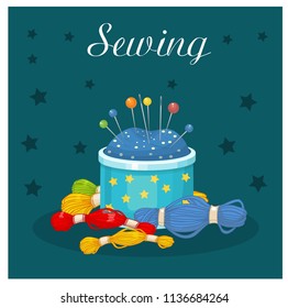 sewing, needles, thread vector