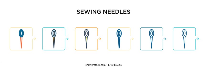 Sewing needles vector icon in 6 different modern styles. Black, two colored sewing needles icons designed in filled, outline, line and stroke style. Vector illustration can be used for web, mobile,