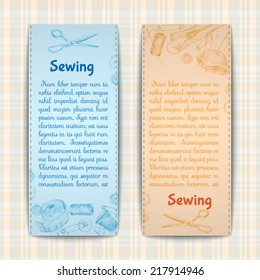 Sewing and needlework accessories sketch vertical banners set isolated vector illustration