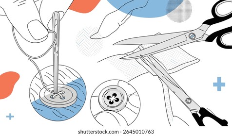 Sewing and Needlework Arts Tools Equipment Materials and Techniques Detailed Illustration Design