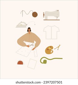 Sewing, sewing and needlework concept. Vector illustration.