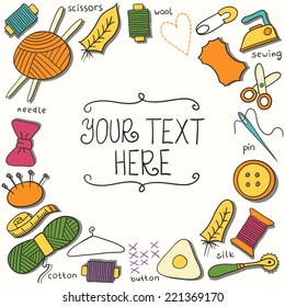Sewing and needlework doodles frame.