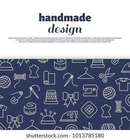 Nähen, Nadeln, Handarbeit Banner Design mit Linien-Symbole. Vektorillustration