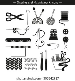 Sewing and needlework icons and design elements.