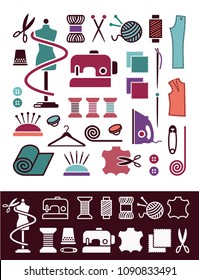 Sewing and needlework icons in a flat style